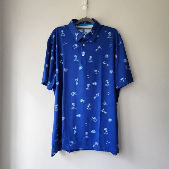 SCALES Men's XL Golf Polo UPF 50+ | Clubhouse Performance Hula Surf & Slay NWT - Picture 2 of 13